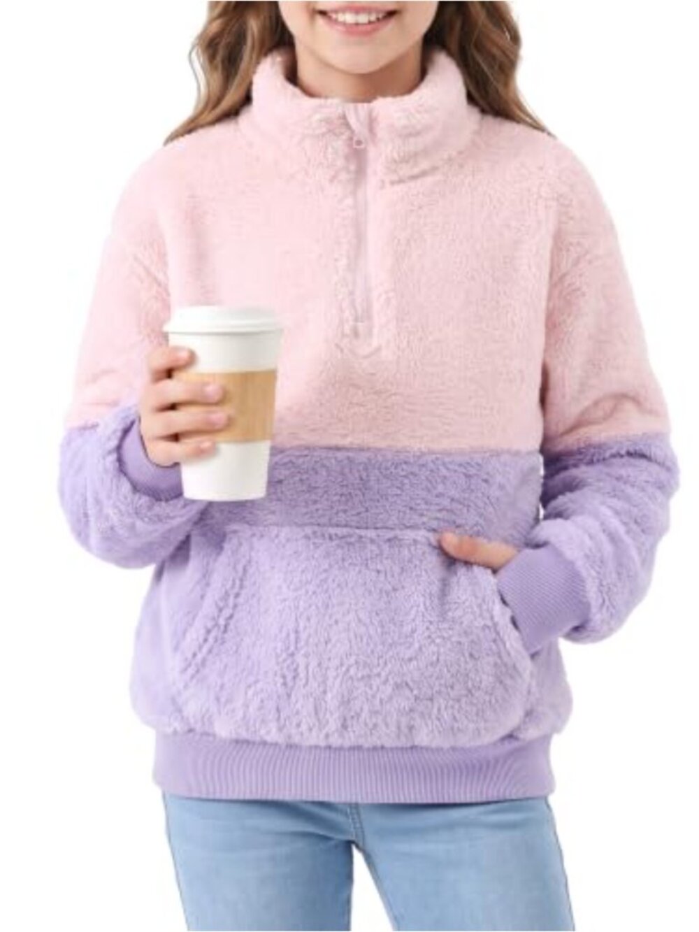 Girls Fleece Pullover Sweatshirt Half Zip Sherpa Hoodie Fuzzy Sweater